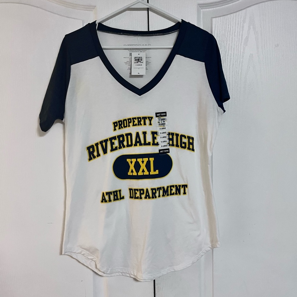 NWT Riverdale High Athletic Department V-Neck Tee - White and Navy